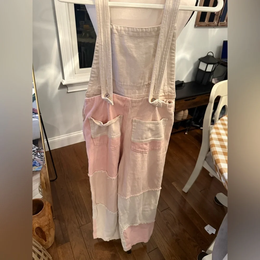 Papermoon Pink and Cream Adorable Distressed Jumpsuit Size Small - Picture 10 of 14